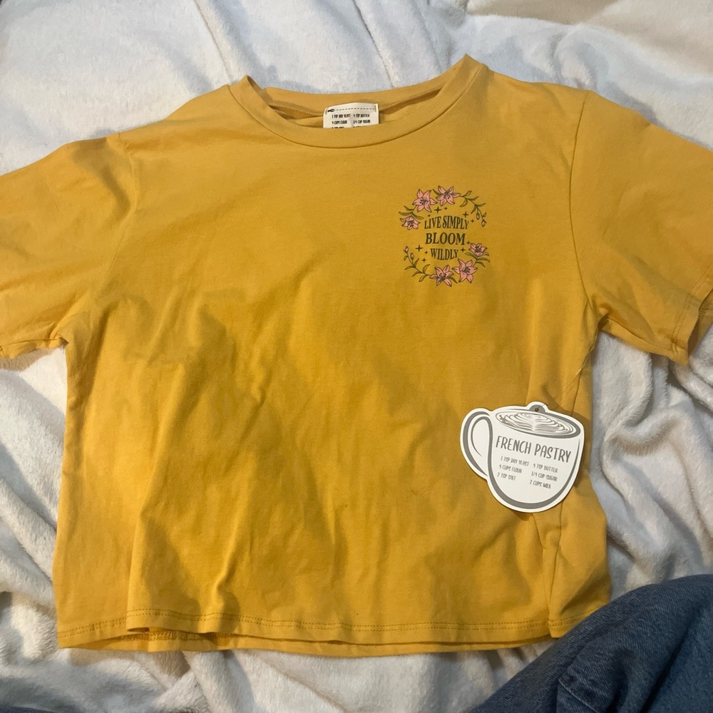 French Pastry Kids Mustard T-Shirt with Floral Print